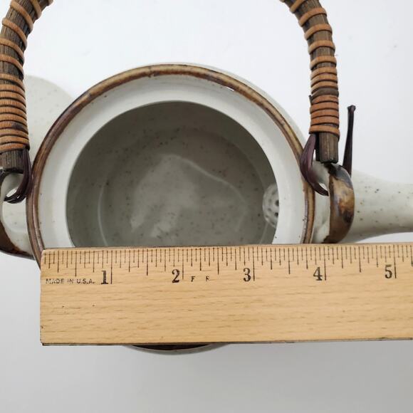 Vtg Tea Kettle Pottery Hand Painted Bamboo “Extra Touch FTD USA” Woven Handle - Picture 14 of 16